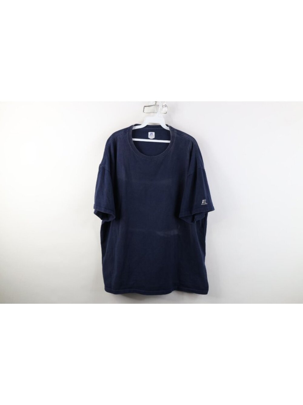 Vintage Russell Athletic Mens XL Distressed Heavyweight Cotton T-Shirt Navy Blue